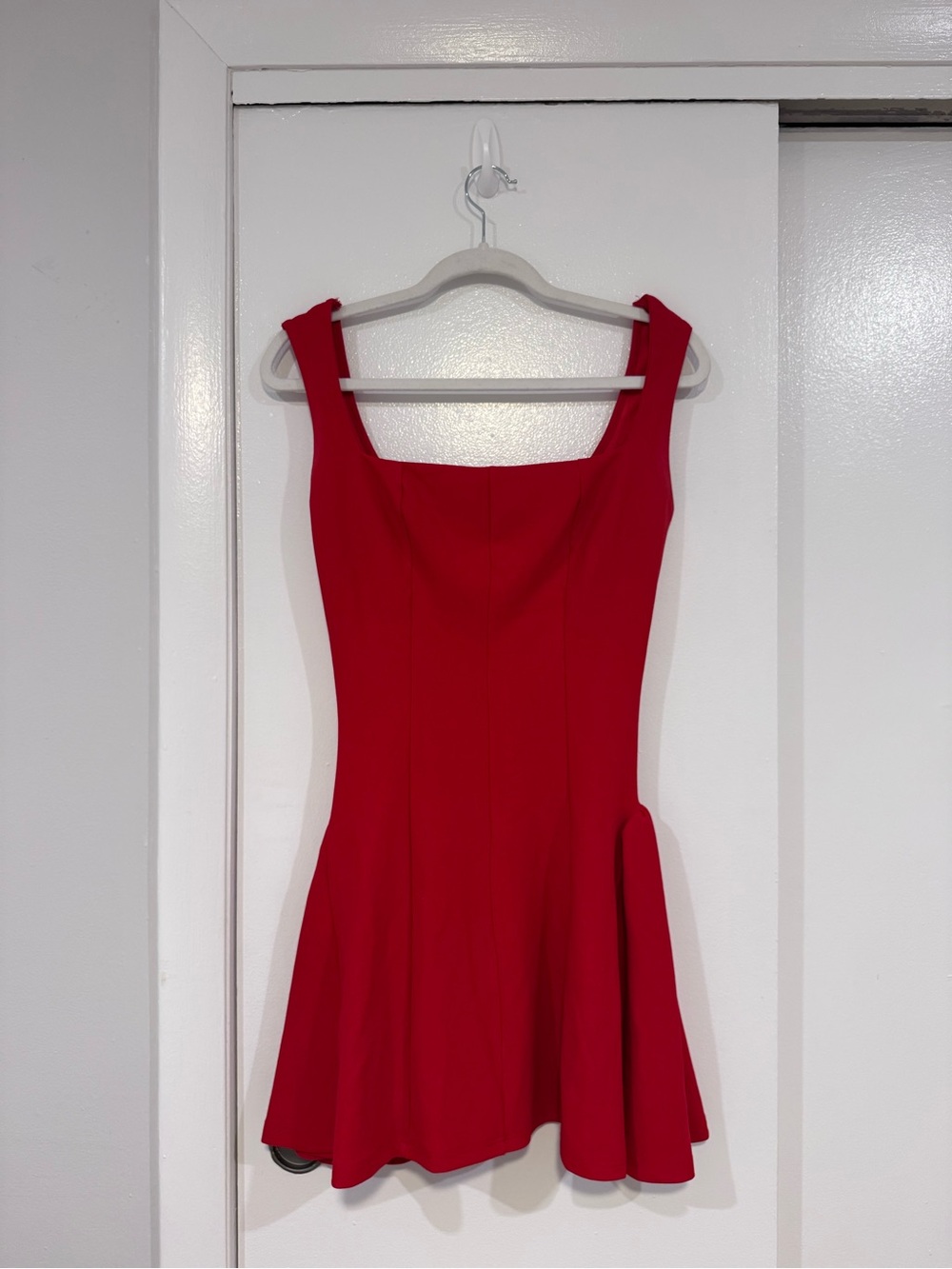 Sleek Red Square-Neck Mini Dress
